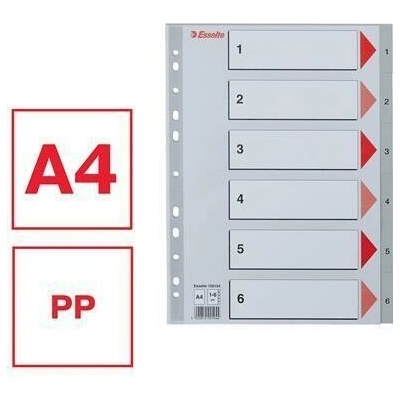 Registry, šedá, A4, plast, 1-6, ESSELTE
