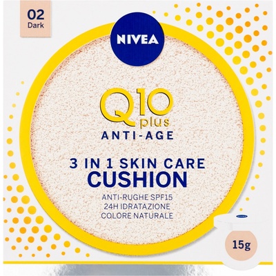 Nivea Q10 Plus Anti-Age hydratačný make-up v hubke vyplňujúci vrásky 02 Dark 15 g