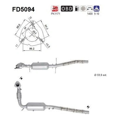 Filter sadzí pevných častíc výfukového systému AS FD5094