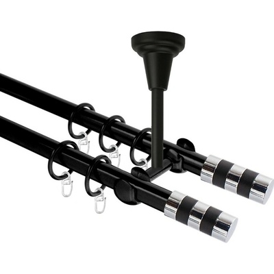 OK-GarnýžeCZ Garnýž kovová dvouřadá 19mm Sigma double černá 330 cm do stropu / kroužky s háčkem