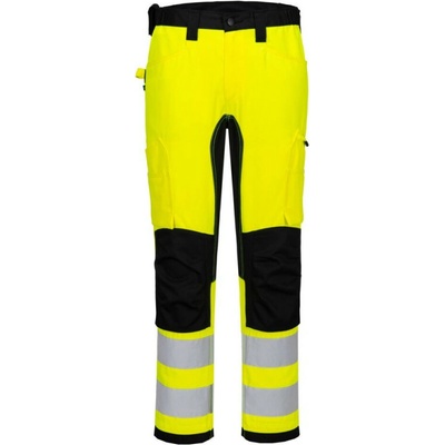 PortWest HI-VIS WX2 CD848 ECO pánské reflexní strečové kalhoty do pasu HV žluto-černá