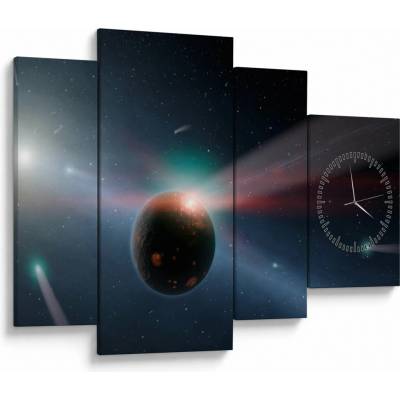 Obraz planetky (s hodinami), Čtyřdílný 110x75 cm s hodinami
