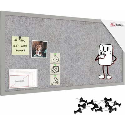 ALLboads Textilná (filcová) nástenka 80 × 40 cm svetlosivá, vo svetlosivom drevenom ráme, TFLIGHTG84G