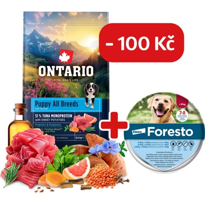Ontario Puppy & Junior All Breeds Monoprotein Tuna & Sweet Potatoes 6,5 kg – Hledejceny.cz