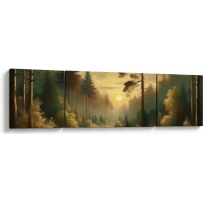Obraz - Slunce zářící lesem, třídílný 170x50 cm