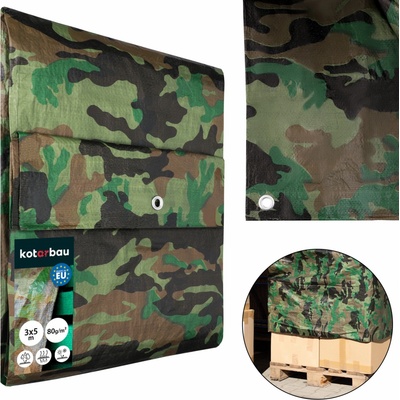Tarpaulin plachta Khaki 3x5 m, 80 g/m, zakrývacia, oliva/kamufláž