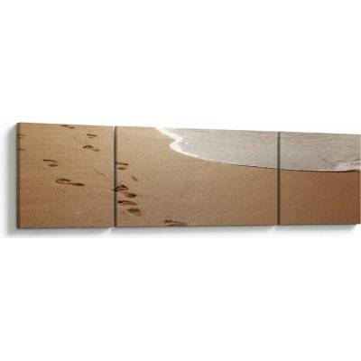 Obraz - stopy v písku a moře, třídílný 170x50 cm