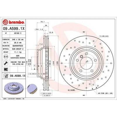BREMBO brzdový kotúč 09.A599.1X, súprava 2 ks
