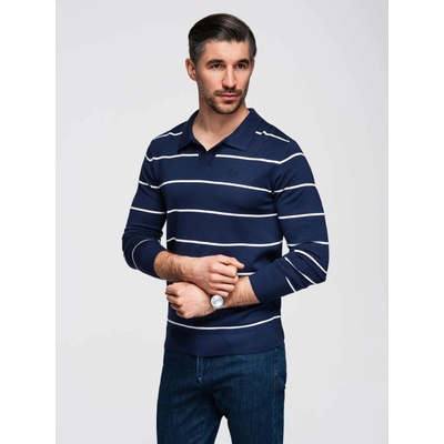 Ombre pánské triko s límečkem OM-POLS-0146 NAVY BLUE AND WHITE
