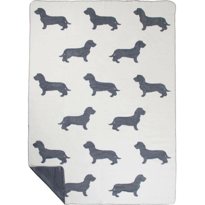 Mars & More Bílo-šedý oboustranný pléd s jezevčíky Dachshund XL 150x200x3