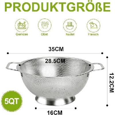 YC Kitchen Nerezové síto, nerezové kuchyňské síto na těstoviny s rukojeťmi, vhodné do myčky nádobí,