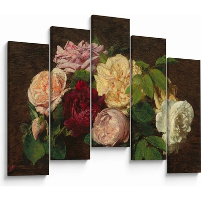 Obraz - Henri Fantin-Latour, Roses de Nice on a Table, reprodukce, pětidílný 125x90 cm