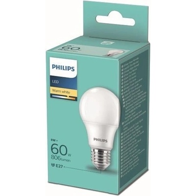 Philips LED žiarovka 1x8W-60W E27 806lm 2700K biela