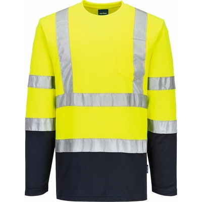 Portwest S280 Bavlnené tričko Hi-Vis Comfort L/S S Žltá/Námornícka modrá