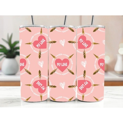 Cool termokelímek s brčkem 590 ml Růžová srdce My Love se šípy
