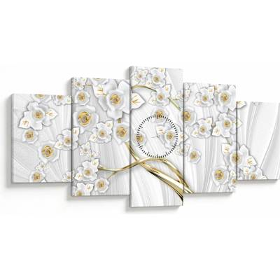 Obraz - Strom so zlatým dekorom (s hodinami), päťdielne 150x80 cm s hodinami