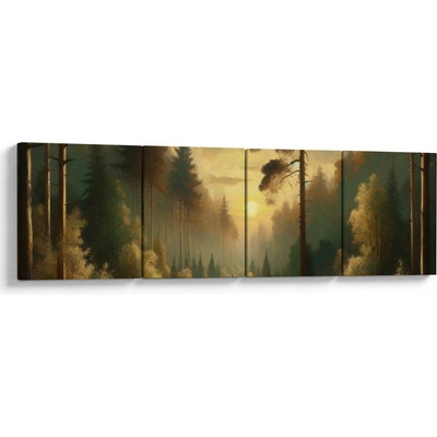 Obraz - Slunce zářící lesem, Čtyřdílný 160x40 cm