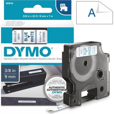 Páska Dymo D1, 9mm (40914) bílá, modrý tisk, 7m