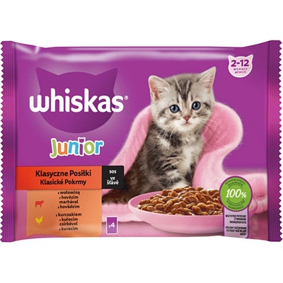 Whiskas Junior s hovädzím a kuracím mäsom 4 x 85 g