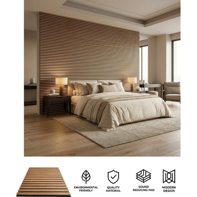 Dřevěný akusticky panel na zeď - 3D zvukotěsný obklad 270 x 60 cm - SONO