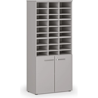 B2B Partner Třídicí regál s dveřmi PRIMO GRAY, 800 x 420 x 1781 mm 27 přihrádek šedý
