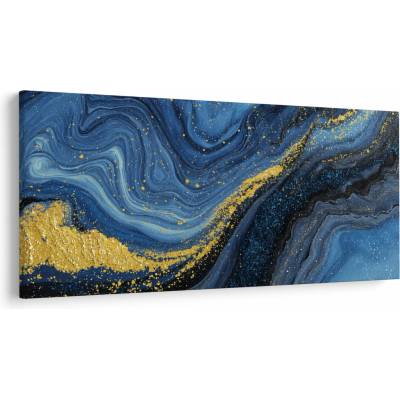 Obraz - Modro-zlatá abstrakcia, jednodielne 200x100 cm