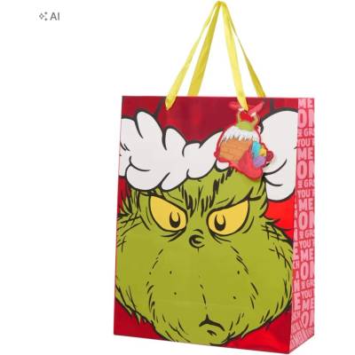 Darčeková taška GRINCH červená lesklá veľká 32x26 cm darček