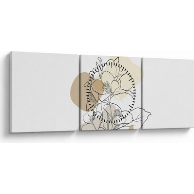 Obraz - Béžové kvety s motýľom N⁰1 (s hodinami), trojdielne 90x30 cm s hodinami