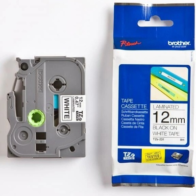Páska do štítkovače Brother TZe-231, 12mm, černý tisk/bílý podklad, originál