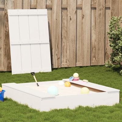 vidaXL Pískoviště s víkem bílé 111x111x19,5 cm masivní borové dřevo