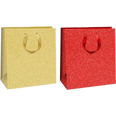 Dárková taška Ditipo SQ glitter 20 x 8 x 20 cm, červená / zlatá (2926901)