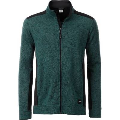 James & Nicholson JN 862 Pánska pracovná bunda z pleteného fleecu dark green melange/black