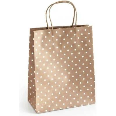 Darčeková taška hnedá kraft 25x10x20 cm so striebornými bodkami 5 ks KRPA Z25102055