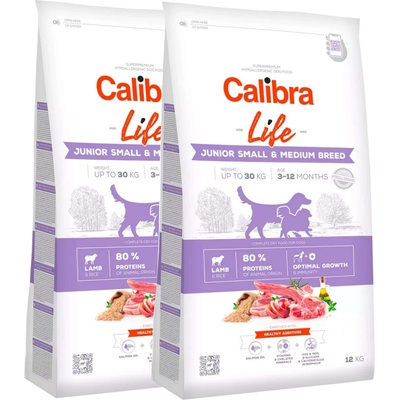 Calibra Dog Life Junior Small & Medium Breed Lamb 2 x 12 kg
