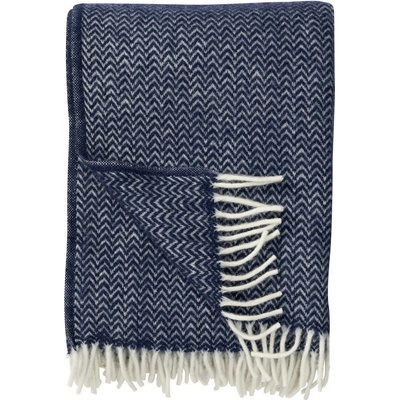 Klippan Švédsko Vlněný pléd Chevron denim blue Námořnická modrá 130x200
