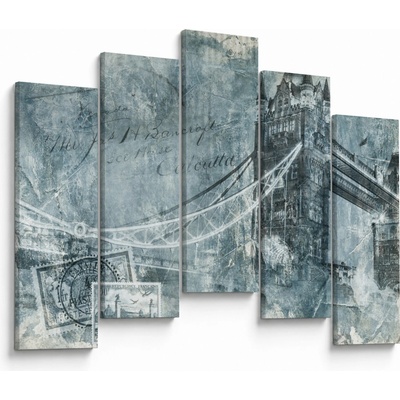 Obraz - Tower Bridge v chladných tónoch, päťdielne 125x90 cm