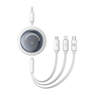 Baseus P10368700211-02 Rýchlonabíjací 3v1 USB-A - microUSB USB-C Lightning (100W), 1,1m, bílý