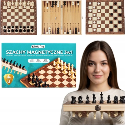 Hra šachy warcaby tryktrak 3v1 dřevěné magnetické Be-active.cs