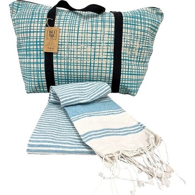 Textilomanie Stylový set plážové tašky + osušky Hamam 75 × 150 cm tyrkysový