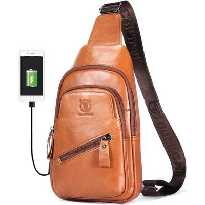 Bullcaptain kožená taška přes rameno s USB Makar Khaki 5L XB127USBs3