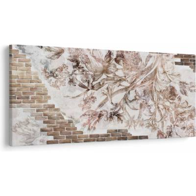 Obraz - Kvetinová freska na tehlovej stene, jednodielne 250x125 cm