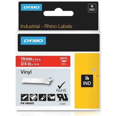 DYMO vinylová páska RHINO D1 19 mm x 5,5 m, bílá na červené, 1805422