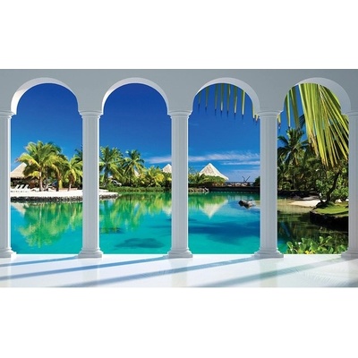 Preinterier FT2784 Fototapeta na stenu Výhľad cez kolonádu na palmovú pláž vlies 104cm x 70cm