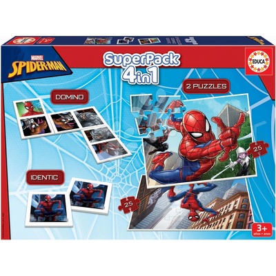 Educa Superpack 4v1 Spider-man domino pexeso a 2 puzzle s 25 dílky
