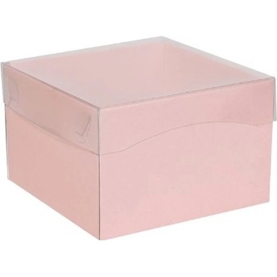 Dárková krabice s průhledným víkem 150x150x100 mm, růžová