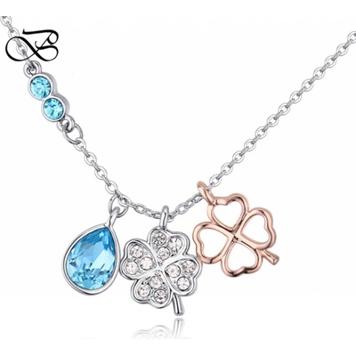 Glory Náhrdelník lucky clovers Swarovski elements modrá 153