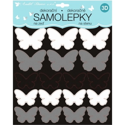 Anděl Přerov Samolepky na zeď 3D černostříbrní motýli 2 archy 35 ks 25x16 cm+25x25cm