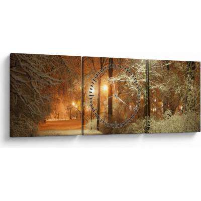 Obraz - Zasnežený park (s hodinami), trojdielne 90x30 cm s hodinami