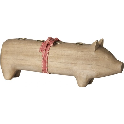 Maileg Dřevěný svícen Wooden Pig Advent Large Nature