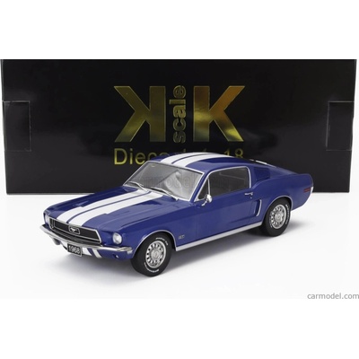 Kk scale Ford usa Mustang Gt Fastback Coupe 1968 Modrá Bílá 1:18